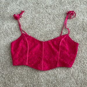 Pink lace lovers + friends crop top. Size large. Brand new